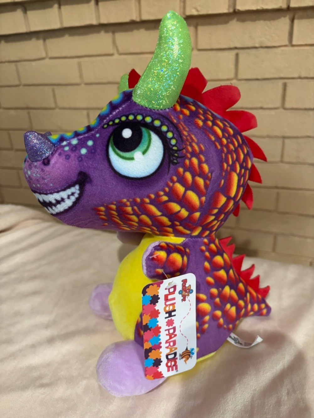 Purple Dragon Stuffed Animal with Green Glitter Horns